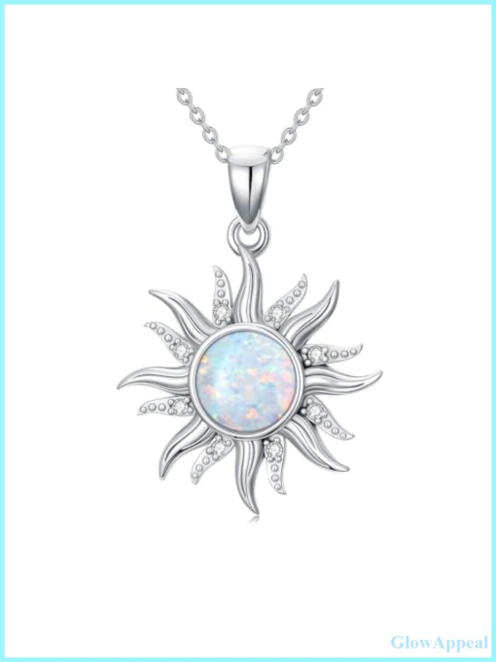 925 Sterling Silver White Opal Sun Pendant Necklace for Women